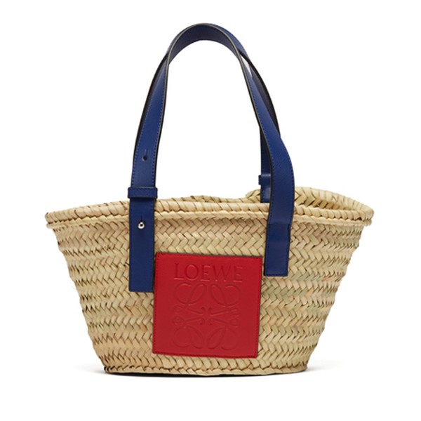 Small Logo-Debossed Raffia Basket Bag