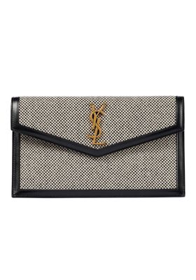 Uptown Small Leather Trimmed Clutch from Saint Laurent