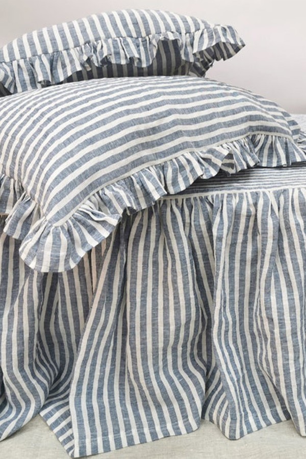 Nautic Blue Striped Ruffle Bedskirt from DejavuLinen