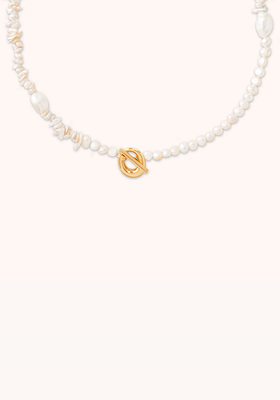Serenity Pearl Beaded T-Bar Necklace in Gold