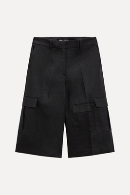 100% Linen Cargo Bermuda Shorts from Zara