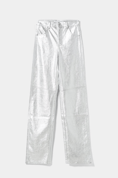 Metallic Faux Leather Straight Fit Trousers from Bershka