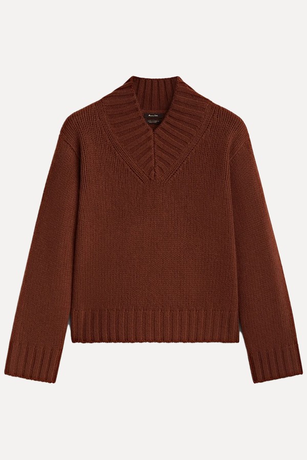 High V-Neck Wool Blend Sweater from Massimo Dutti