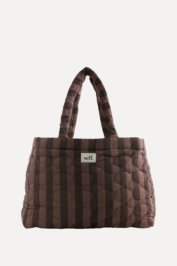  Stripe Quilted Nylon Shoulder Bag