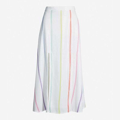 Astrid Split-Hem Striped Midi Skirt from Olivia Rubin