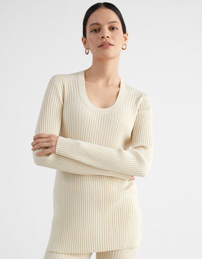 Fitted Mulberry Silk Blend Rib Jumper