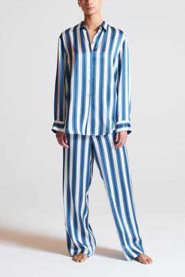 London Cobalt Stripe Silk Pyjama Bottoms from Asceno