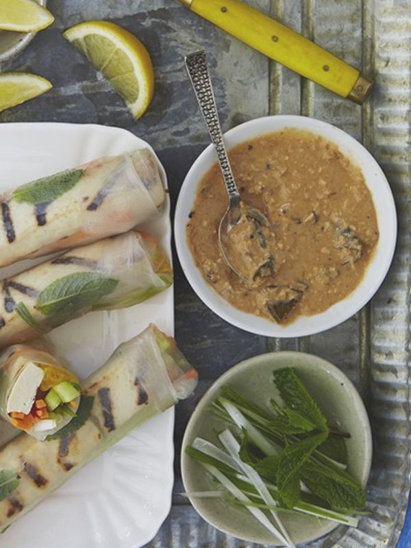 Grilled Tofu Summer Rolls With Spicy Peanut Sauce