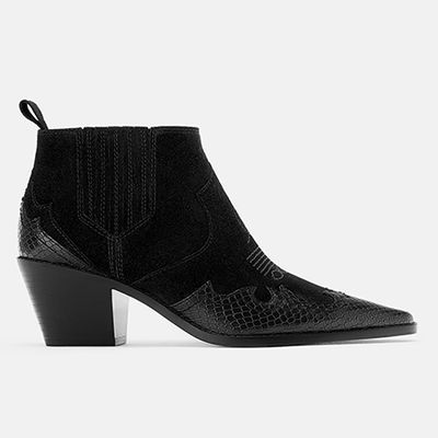 Split Suede Cowboy High Heel Ankle Boots from Zara