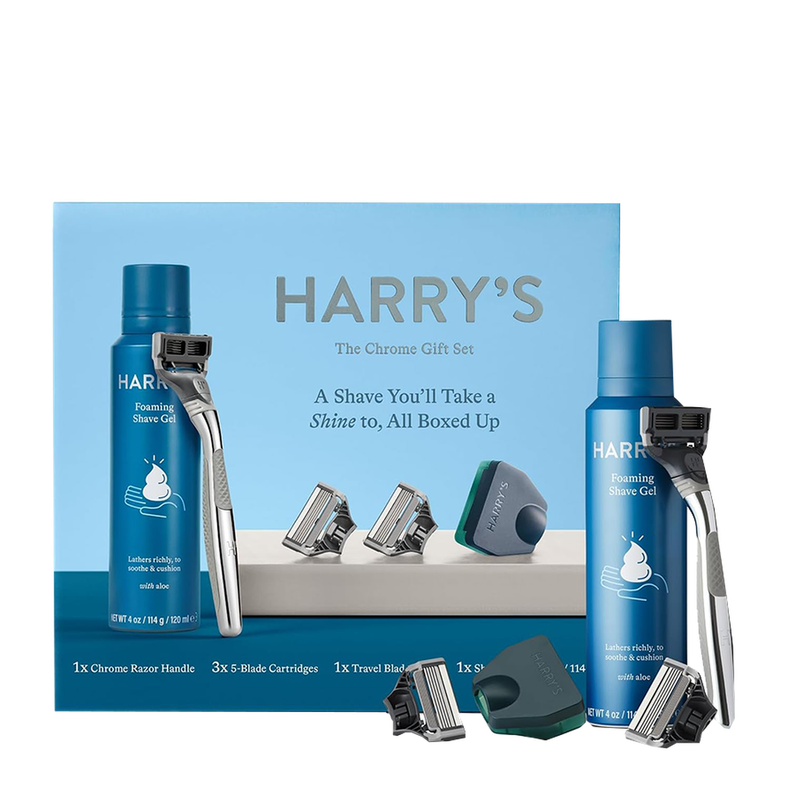 Chrome Gift Set With 3 Razor Blades & Shave Gel from Harry Men's