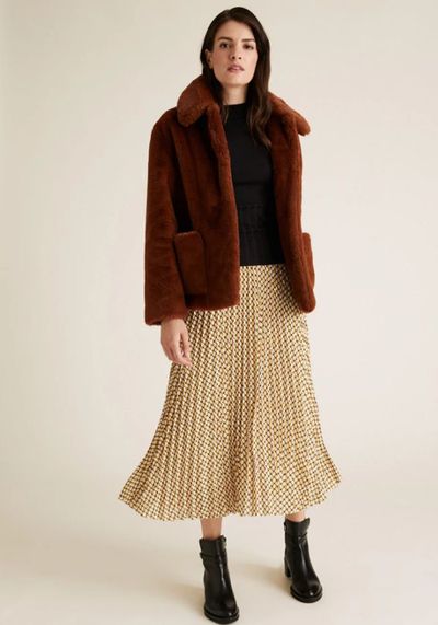 Geometric Longer Length Pleated Skirt