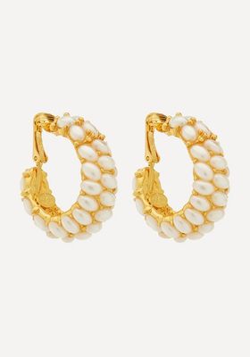 Gold-Plated Faux Pearl Cabochon Clip-On Hoop Earrings from Kenneth Jay Lane