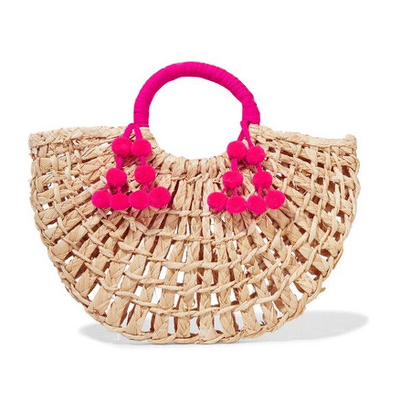 Maria Pompom-Embellished Woven Raffia Tote from Nannacay