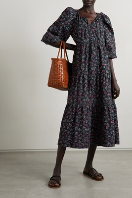The Bonnett Tiered Floral-Print Cotton-Corduroy Midi Dress from The Great.