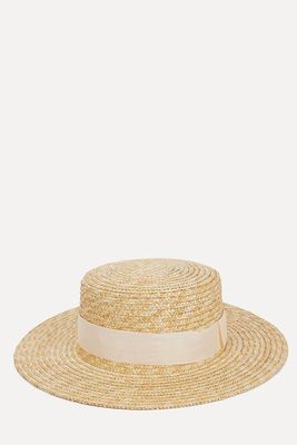 Boater Ribbon-Embellished Straw Hat from Boutique Bonita