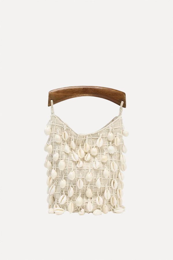 Beaded Fabric Bucket Bag