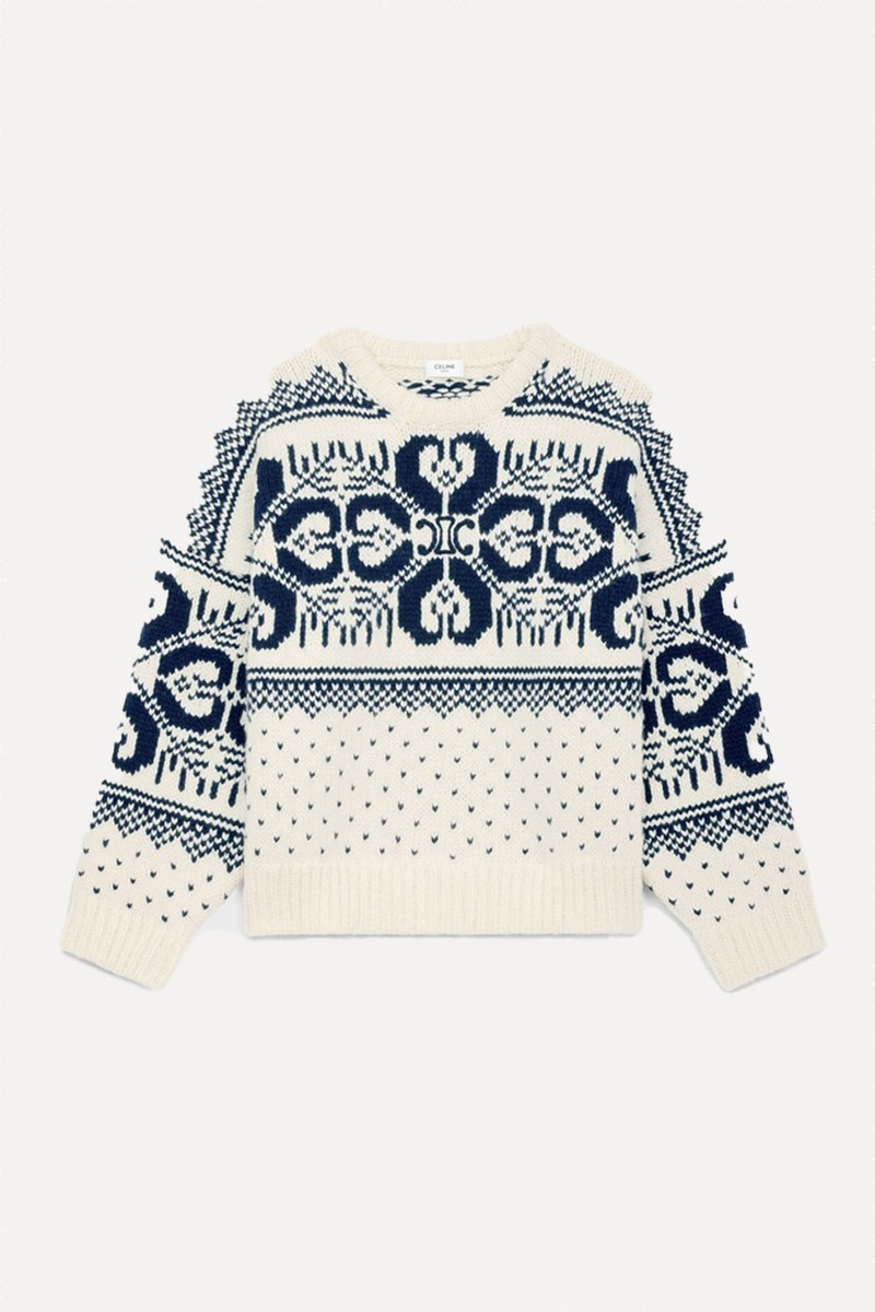 Crew Neck Sweater In Fair Isle Wool & Cashmere from Celine