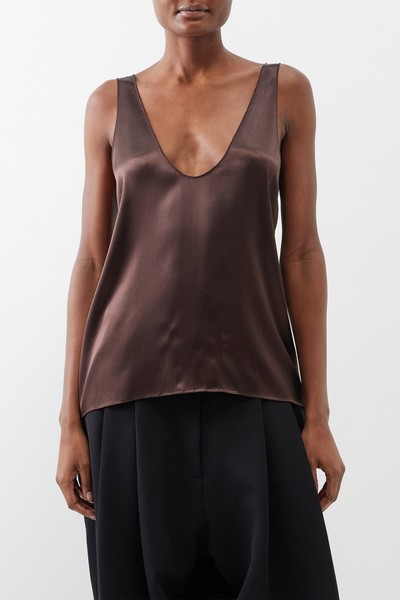 Deep Scoop Babylocked Satin Cami Top from Raey