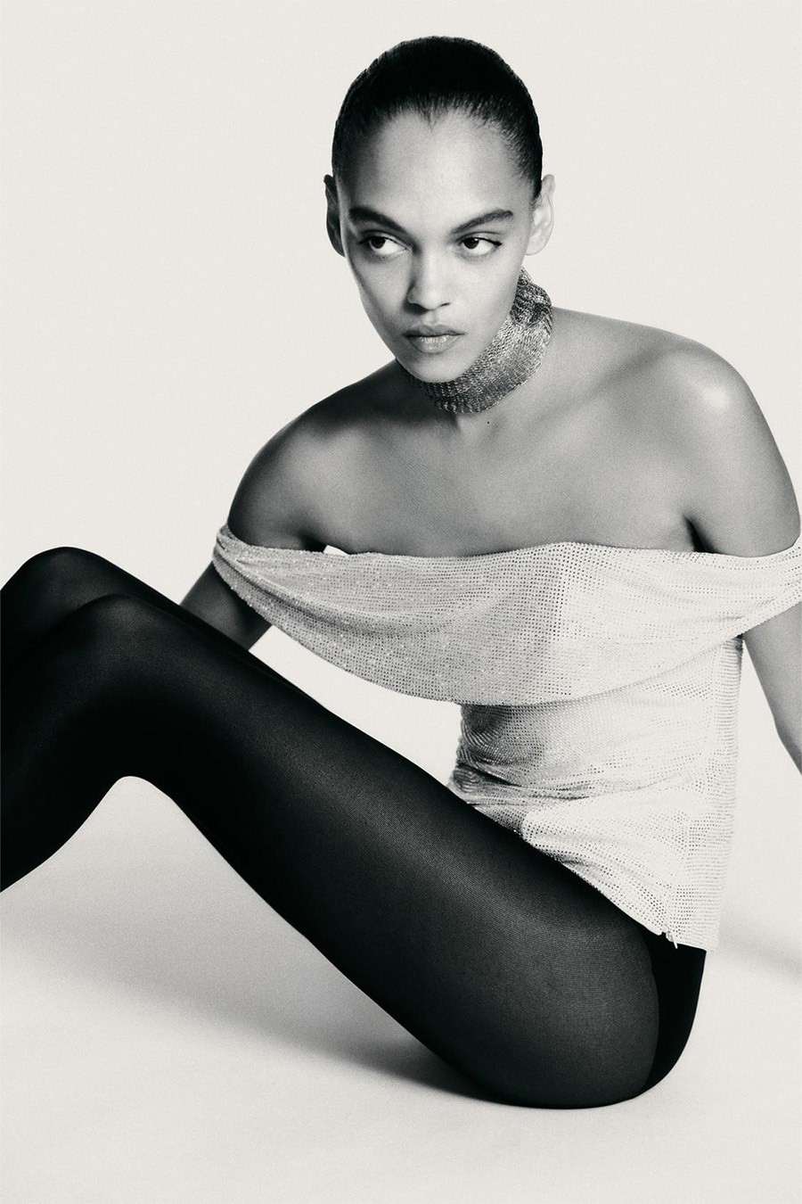 Draped Mesh Top With Rhinestones 