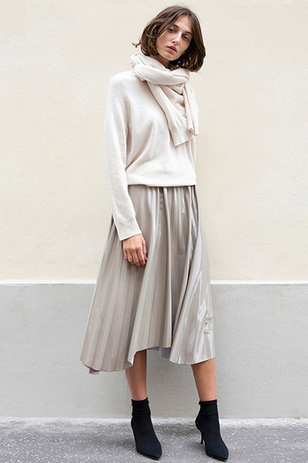 Greige Shiny Pleated Skirt
