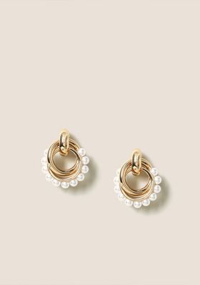 Pearl Gold Tone Drop Earrings
