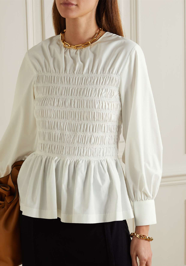 Lana Shirred Cotton-Blend Poplin Blouse from Bouguessa
