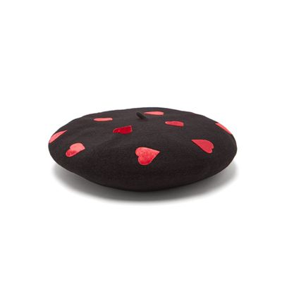 Velvet Heart Appliqué Wool Beret  from Benoît Missolin