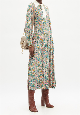 Floral Meadow-Print Silk Crepe-De-Chine Midi Dress from See By Chloé