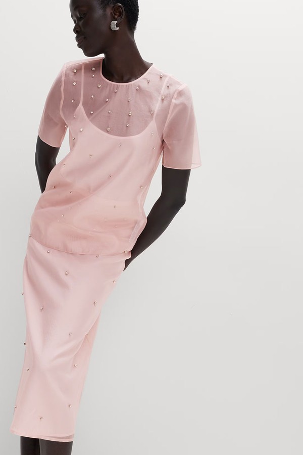 Organza Embellished Round Neck Top