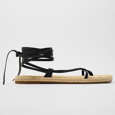 Tied Flat Leather Sandals With Jute from Zara