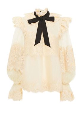 Grosgrain-Trimmed Flocked Tulle And Lace Blouse from Zimmermann