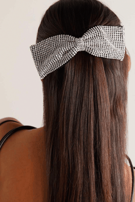 Klara Crystal-Embellished Silver-Tone & Velvet Hair Clip from Lelet NY