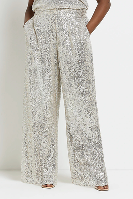 Sequin Wide Leg Trousers from River Island