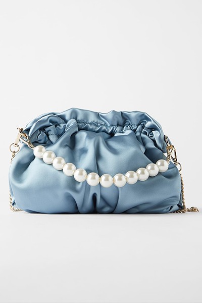 Satin Crossbody Bag With Faux Pearl Handle