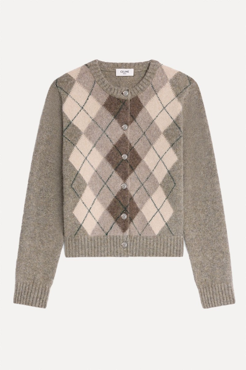 Cardigan In Argyle Alpaca Wool from Celine