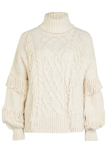 Fringe Detail Cable Knit Jumper from River Island