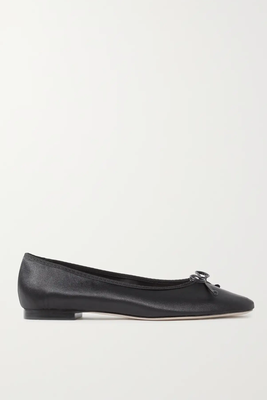 Bow-Embellished Satin Ballet Flats from Porte & Paire