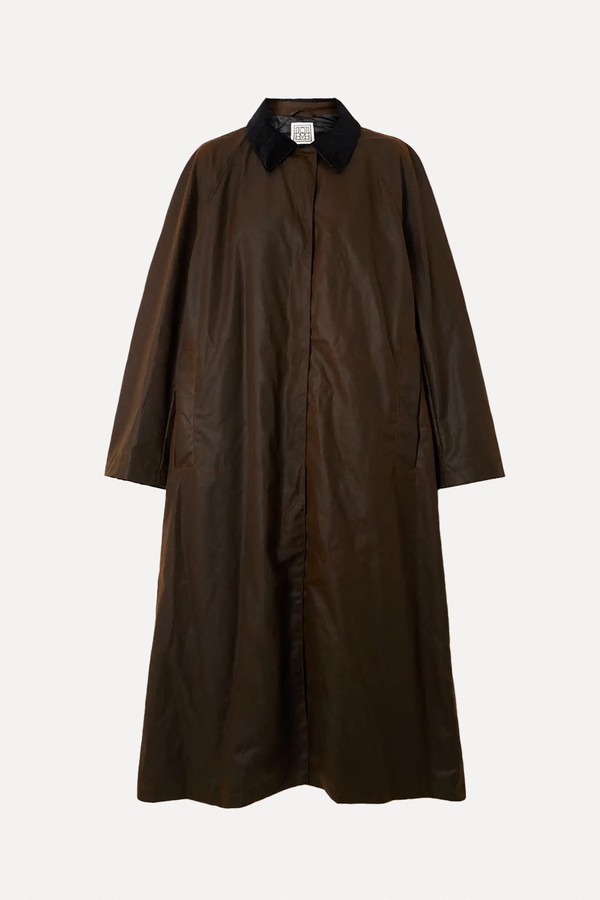 Corduroy-Trimmed Waxed Organic Cotton Coat from TOTEME