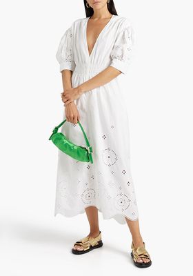 Shirred Organic Broderie Anglaise Cotton Midi Dress from Ganni