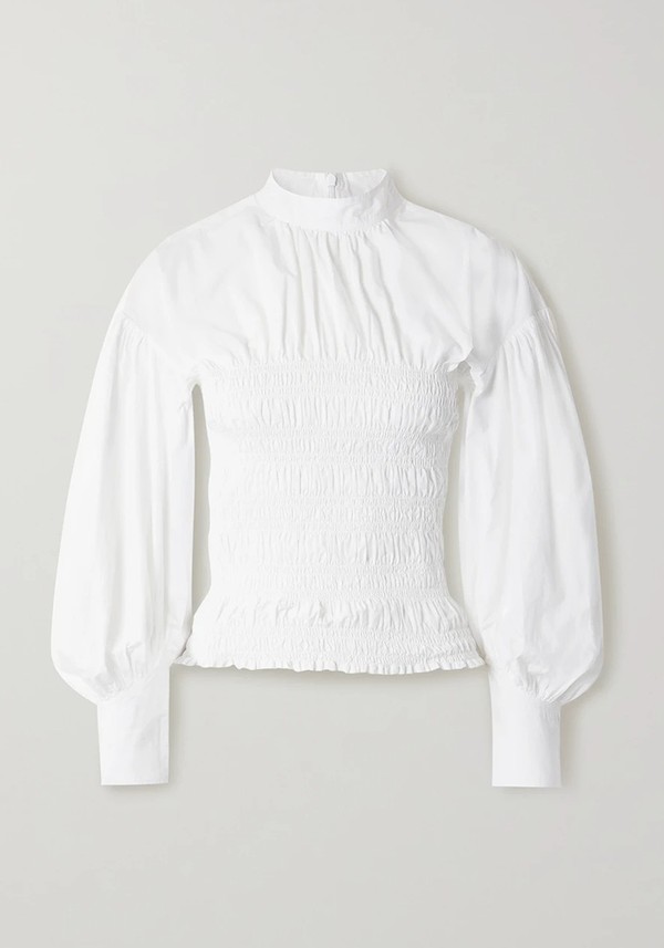Shirred Organic Cotton-Poplin Blouse from Ganni