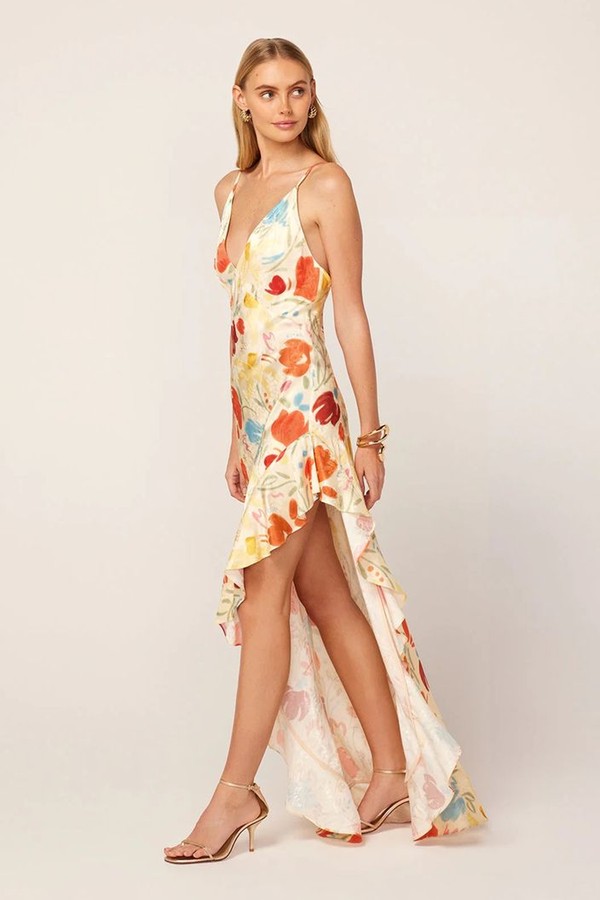 Brigitte Pastel Floral Jacquard Maxi Dress