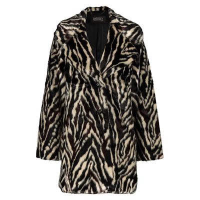 Black & Cream Animal Faux Fur Coat