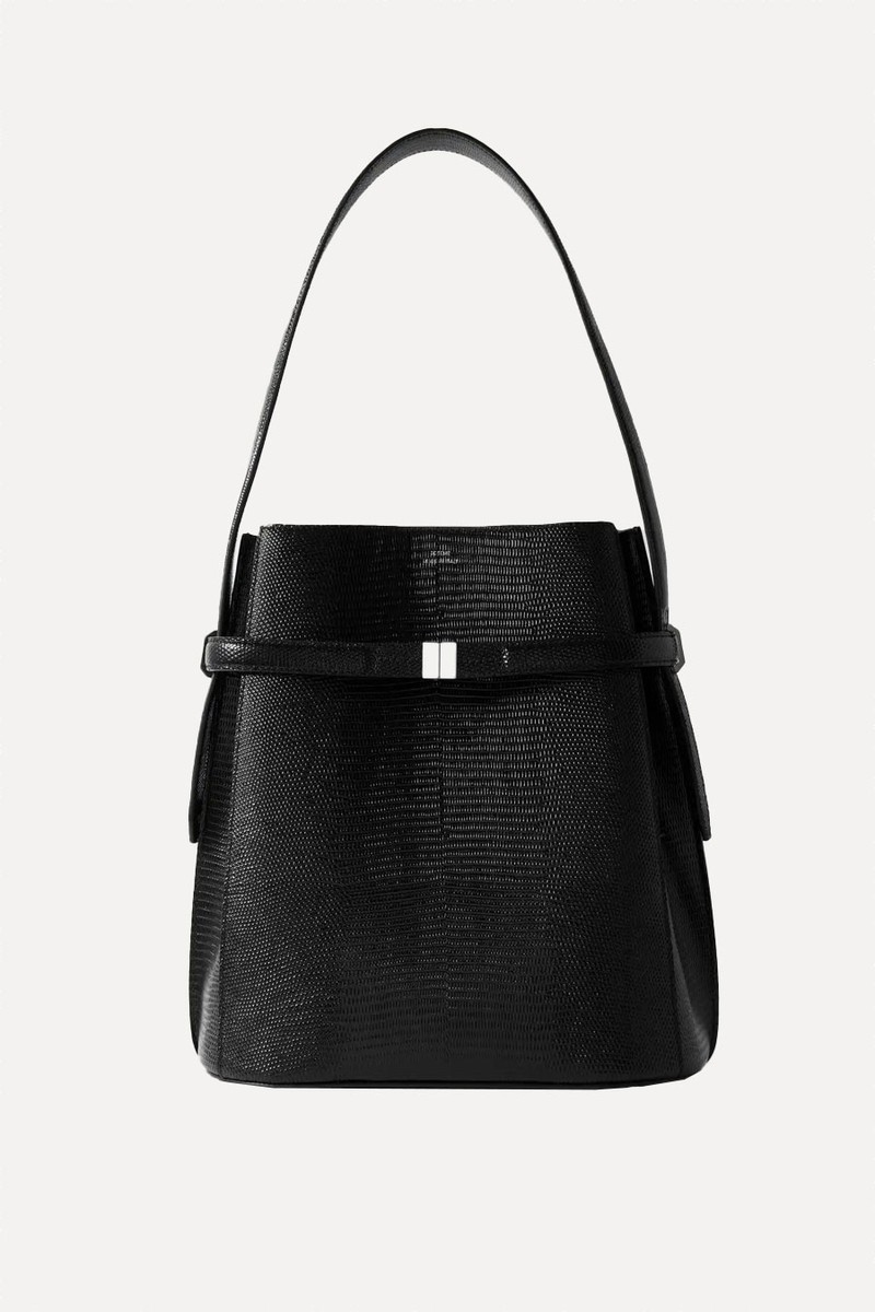 Belted Lizard-Effect Leather Tote from Toteme
