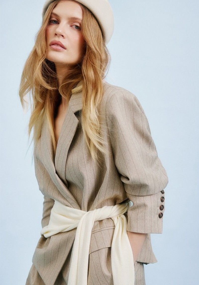 Oversized Cropped Pinstriped Blazer 