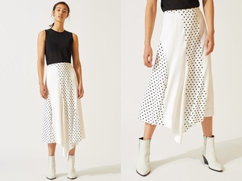 Mixed Spot Asymmetric Midi Skirt