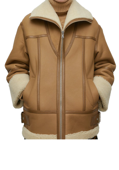 Real Shearling Zip Through Oversized Jacket from Warehouse