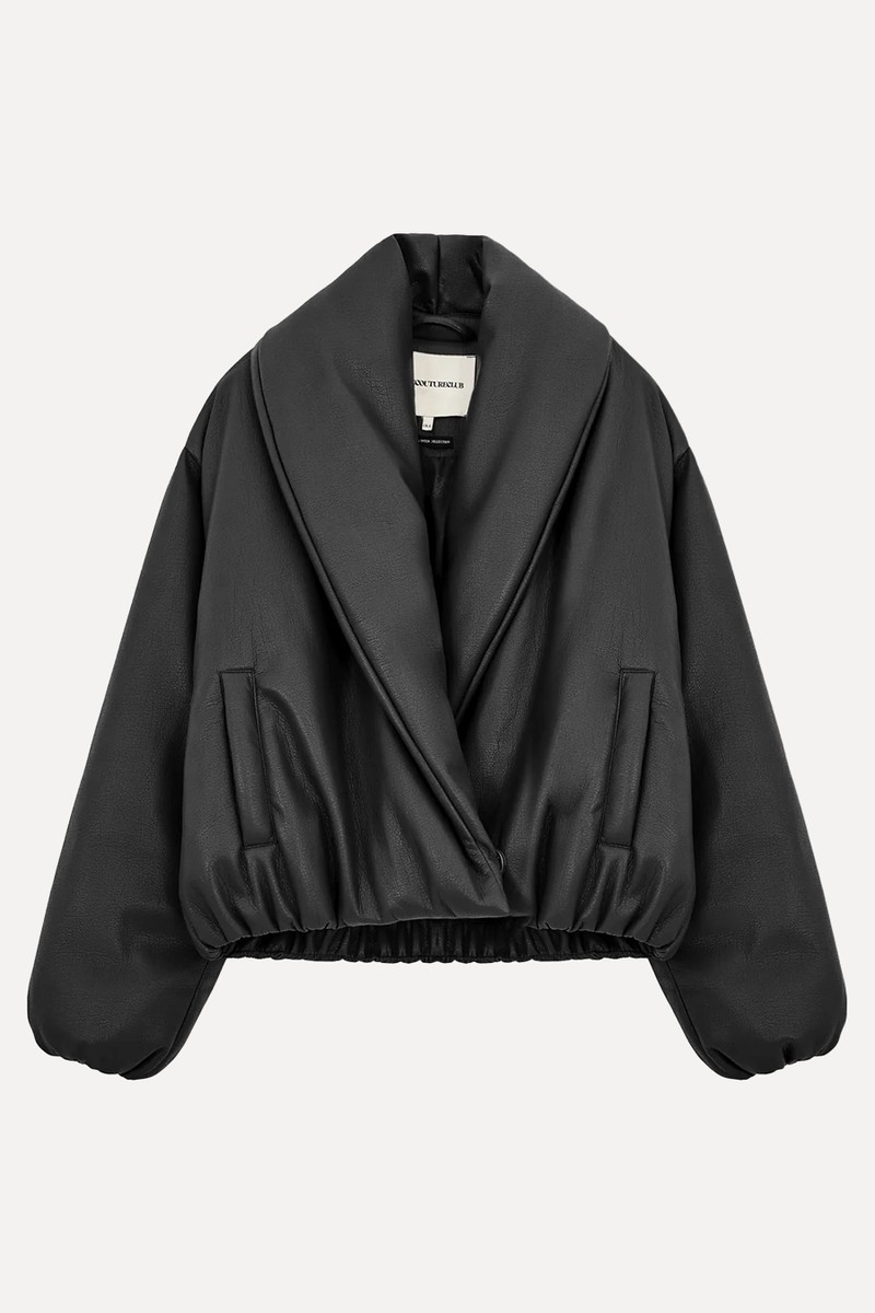 Oversized Collar Faux Leather Puffer Coat from The Couture Club