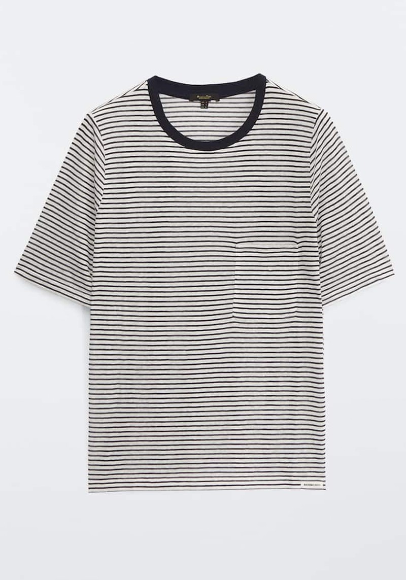 Striped Short Sleeve T-Shirt With A Pocket from Massimo Dutti