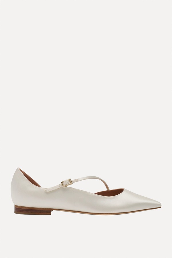 Bettina White Satin Flat Pumps