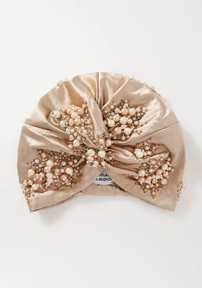 Karla Embellished Stretch-Satin Turban from MaryJane Claverol